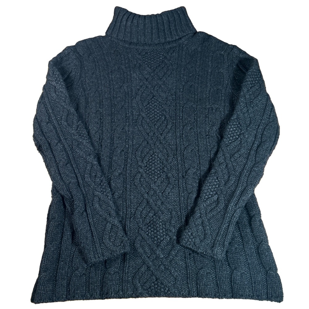 Eddie Bauer Turtleneck Sweater Women's XL Gray Merino Wool Blend Cable Knit